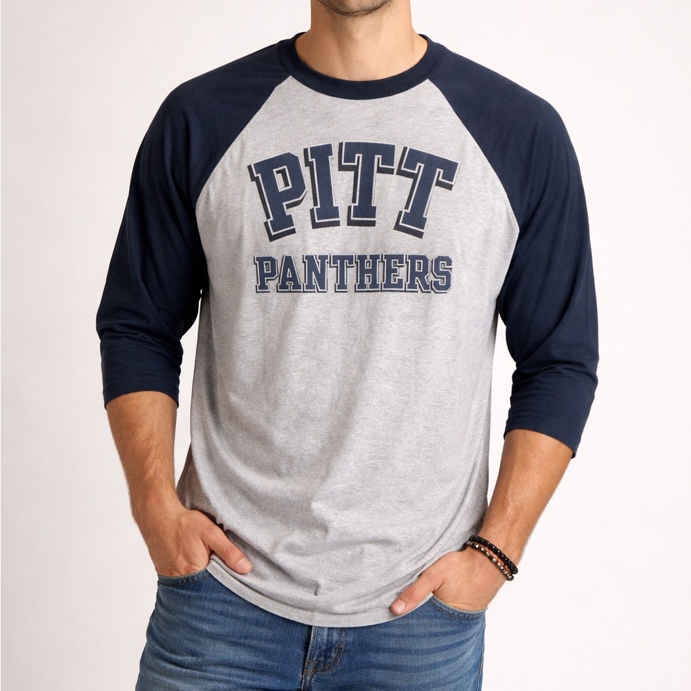 Vintage Pitt Panthers Raglan Baseball Tee Navy Gray 3/4 Sleeve Unisex XL